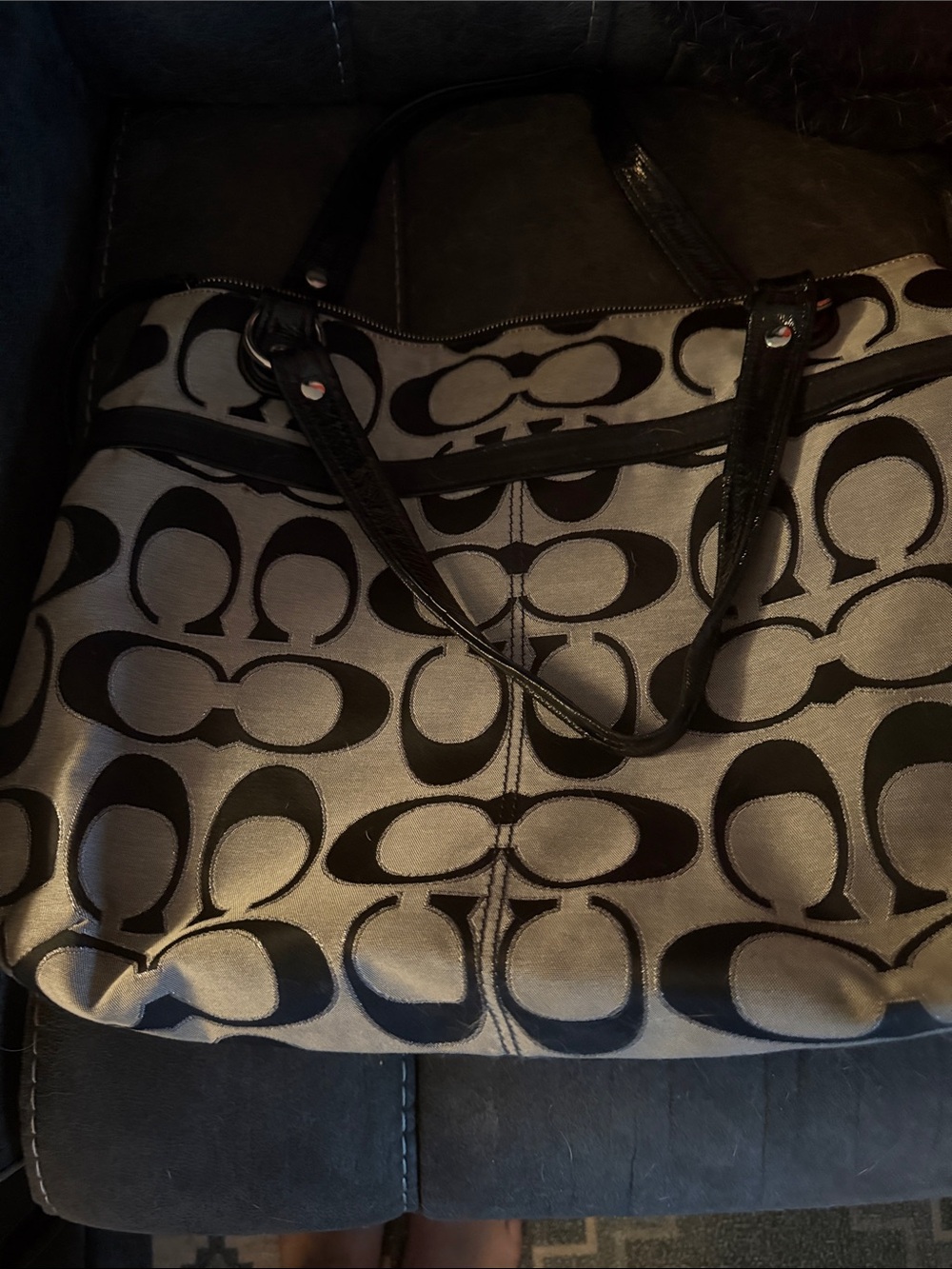 Coach Cream and Black Signature Logo Tote